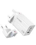 67/65W USB C Fast Travel Charger with UK/EU/US Plug, Type C 3Port GaN PD Charger, 65w Wall Adapter for i-Phone i-Pad Samsung Galaxy Pixel Macbook Pro Laptop Charger Replace for 45W/30W/25W/20W/15W