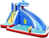 COSTWAY Inflatable Bouncy Castle, Jumper House Water Pool Slide Activity Center with Water Slide, Climbing Wall, Water Gun and Pool Area for Kids (without blower)