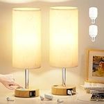 Table Lamp for Bedroom Set of 2 - Touch 3 Way Dimmable Bedside Lamps with USB C and A Ports, Night Lamp for Nightstand with AC Outlet, Desk Lamps for Living Room, Reading Room, Kids Room, Office