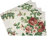 Tache Floral Red Roses Placemat - Sweet Roses Spring Summer Traditional Country Vintage Decorative Kitchen Dining Woven Quilted Tapestry Placemats, 13x19”