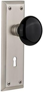 Nostalgic Warehouse New York Plate Interior Mortise Black Porcelain Door Knob in Satin Nickel