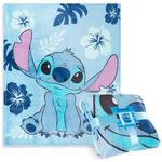 Disney Stitch Fleece Throw Blanket, 150 x 130cm Bedroom Decor - Stitch Gifts (Light Blue Stitch)