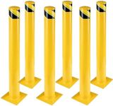 Safety Bollard, 6 Packs 36 Inch Height Bollard Post, 4.5 Inch Diameter, Yellow Safety Steel Bollard Post, with 24 Anchor Bolts, for Traffic Control, Driveway Barrier, Parking Pole