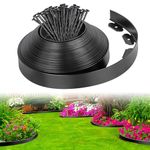HASTHIP® 32.8ft Garden Edging Border, 2 inch Width Weather-Proof Black Flexible Edging, with 30Pcs Nails, Cut to Fit, Bendable Border Strip for Garden, DIY Outdoor Lanscaping