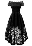 Dressystar 0042 Off Shoulder Hi-Lo Lace Dress Short Sleeve Formal Cocktail Dresses Black M