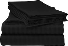 100% Cotton Soft Bedsheet, Double Size (81" x 96") Bedsheet, 400TC Best Sateen Flat Bedsheets with 4" Hemmed, Top Sheet for Bed, Cool & Silky Chadar - Black Stripe