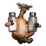 River's Edge Hand Painted Poly Resin Salt and Pepper Shaker Set (Cunning Deer in Hunting Vest)