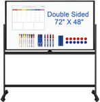 CALENBO Magnetic Mobile Whiteboard 72 X 48 Rolling White Boards on Wheels, Large Double-Sided 6' x 4' Dry Erase Board with Stand, Standing White Board with Eraser & Marker & Magnet & Magnetic Calendar