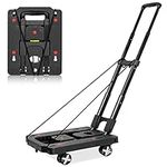 BQKOZFIN Folding Hand Truck 110Lbs/50KG Capacity, Wheel 360° Rotating Dolly Portable Aluminum Luggage Cart with 4 Wheels for Luggage, Travel, Moving House, Shopping and Office Use