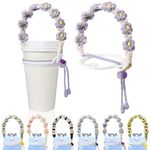 Yanmucy Water Bottle Strap Handmade Daisy Paracord Handle for Water Bottle Portable Coffee Cup Strap Durable Silicone Water Bottle Accessories for Commuting Gyms Cycling (Purple)