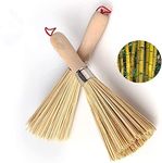 2Pack Traditional Natural Bamboo Wok Brushes , Kitchen Cleaning Brush, Bamboo Kitchen pan Brush, for Cleaning Dishes, Cast Iron Pots, Pans, Vegetables and Sink。