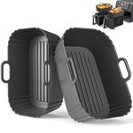 Masgarlan Silicone Air Fryer Liners 2 Pack for Ninja Foodi Dual AF300UK AF400UK/KCP, AF451UK, Tower, Keplin, COSORI, Russell Hobbsand, Instant for 7.6L 8L 9.5L Baskets, Reusable Airfryer Accessories
