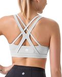 RUNNING GIRL Sports Bra for Women, Criss-Cross Back Padded Strappy Sports Bras Medium Support Yoga Bra with Removable Cups, A-grey, Large