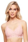 Jenny Jen Katie Triangle Bralette for Women, Unpadded and Unlined Wireless Bra, Perfect Adjustable Everyday Lace Lingerie (Medium, Crystal Rose)