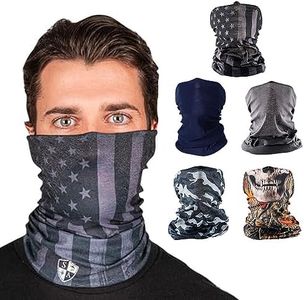 S A Company 5 Pack UV Face Shield Multipurpose Protector Neck Gaiter Elastic Face Mask Patriotic Design for Men, Hunting Camo