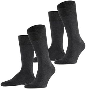 FALKE Men's Happy 2-Pack Socks, Cotton, Grey (Anthracite Melange 3080), 12.5-15, 2 Pairs