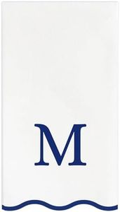 Stxy's Monogram Guest Towels, 40 Lettered Hand Towels - Navy Blue Letter 'M', Decorative Scalloped Monogrammed Paper Napkins, Blue and White Disposable Dinner Napkins for Bathroom, M Christmas Gifts