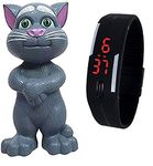 Pappi-Haunt Talking Tom with AI Touch Sensitive and Recording for Kids & Jelly Slim Unisex Sports Led Band Digital Watch