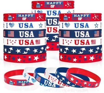 4th of July Party Favors Rubber Bracelets 30PCS USA American Flag Red White and Blue Silicone Wristbands for Kids Independence Day Party Fourth of July Patriotic Classroom Prizes Gifts Accessories