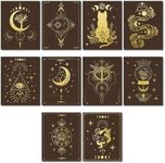 CREATCABIN 10pcs Canvas Prints Wall Art Tarot Black Poster Hanger Set Witch Decor Gothic Moon Phase Lotus Cat for Living Room Bedroom Bathroom Home Gift Decorations 8 x 10 Inch,Unframed