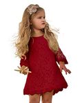 Topmaker Flower Girl Dress, Lace Dress 3/4 Sleeve Dress (0Newborn, Red)