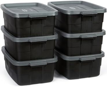 Rubbermaid Roughneck 10 Gallon Storage Totes, Pack of 6, Durable Stackable Storage Containers with Lids, Nestable Plastic Storage Bins for Crafting Supplies, Moving Boxes, Toy Storage, Black and Grey