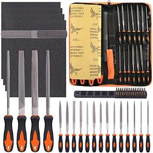 Tanstic 25Pcs Hand Metal File Set Include Flat/Triangle/Half-Round/Round Large File, Needle Files, Brush, Sandpaper and 4 Way Wood Rasp File for Woodwork, Metal, Model and Hobby Applications