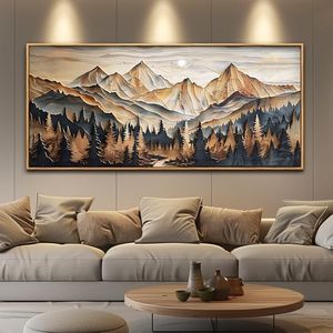 Wood Farmed Canvas Wall Art For Living Room Large Wall Decor For Office Bedroom Decorations Mountain Landscape Pictures Abstract Painting Artwork Room Wall Mural Aesthetic Home Decor 32x72 In