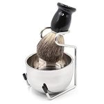 Elvielsl Men's Shaving Brush Kit 3 in 1 Wet Shaving Kit with Badger Hair Shaving Brush, Stainless Steel Shaving Bowl, Stainless Steel Shaving Brush Stand Holder for Men Traditional Wet Shave