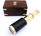 Smizzy 6" Handheld Brass Telescope with Wooden Box - Maritime Pirate Navigation