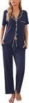 Ekouaer Women's Pajamas Set 2 Piece Classic Sleepwear Soft Pj Blue XL