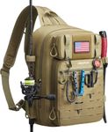 Piscifun Fishing Backpack Tackle Bag with 2 Rod Holders, Multi-Compartment Storage, MOLLE System, Water-Resistant Lightweight Outdoor Pack,Double Shoulder Khaki Large