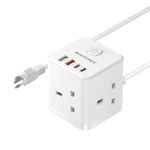 UK to Swiss Plug Adapter with 1.5M Extension Cable 3 Way 4 Fast Charging USB (QC3.0/PD20W) Compact Cube Travel Adapters for UK to Switzerland, Jordan, Liechtenstein, Rwanda, Type J