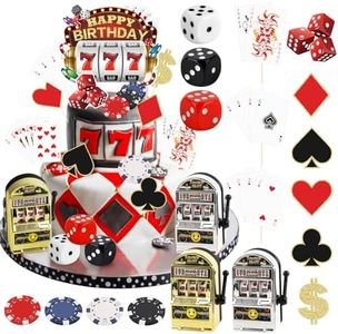 24 Pieces Casino Cake Decorations Casino Cake Toppers Set with Mini Toy Slot Machine Poker Cake Topper Casino Cupcake Toppers for Las Vegas Casino Night Theme Birthday Party Decorations Supplies