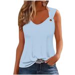 oelaio Womens Tank Tops Dressy Casual Women's Sleeveless Tops Notch Scoop Neck Printed Basic Camisole Casual Loose Blouses,Light Blue,Large