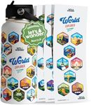 LET'S WANDER World Explorer Adventure Water Bottle with 50 Waterproof Stickers - 32oz Leakproof Insulated Stainless Steel with Straw - Travel Goal Gift Bottle (White)