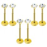 6Pcs Tragus Piercing Jewelry for Women Surgical Steel Flatback Stud Earrings, Hypoallergenic Threadless Push in Nose Rings for Cartilage Earring (Gold)