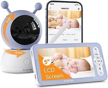 BOIFUN Video Baby Monitor, Schermo da 5 Pollici, 360° Tracciamento Automatico, Rilevamento di Pianto/Movimento/Temp/Umidità, Supporto App Mobile e Display LCD, 3000 mAh Batteria Ricaricabile