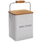 Ctomche Dog Food Storage Airtight Dog Food Bin,Metal Pet Food Storage for Dog with Scoop and Handle,Vintage Pet Food Storage Container 5lbs,White