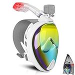 Odoland Snorkel Set, Snorkeling Packages with Dry Top Diving Mask, Adjustable Swim Fins, Mesh Bag, Anti-Fog Anti-Leak Snorkeling Gear for Men Women Adult White L
