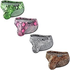 Jockmail Lot de 4 slips en coton pour homme Motif léopard, Green, Red, White, Leopard Print, XXL