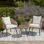 BRISHI Rattan & Wicker Garden Patio Seating Chair And Table Set Outdoor Balcony Garden Coffee Table Set Furniture And 2 Chairs 1 Table Set With Cushion (Light Brown), 64 Centimeters, 70 CM, 67 CM