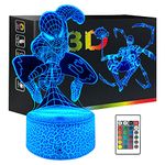 AOUGO Spiderman Toys LED Night Light for Kids, Superhero 3D Illusion Lamp 2 Style with Smart Touch 7 Colors & Remote 16 Colors Changing Dimmable Table Lamp for Boys Girls Christmas Birthday Gifts