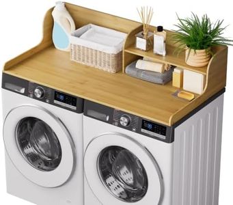 ClimbHope Washer Dryer Countertop with Shelf, 54" x 27.5" 2-Tier Bamboo Laundry Topper, Washer and Dryer Countertop for Laundry Room Organization with Edge Rails, Waterproof, Natural