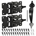 2 Pack Self Closing Gate Hinges - Heavy Duty Gate Hinges for Wooden Vinyl PVC Fences for Garden Backyard Gate - 90 Degree Adjustable Gate Hinges with Door Handle Installation Screws