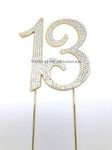 World of Sparkles Silver Number Cake Toppers with Diamante Diamonds Rhinestones Gold for Birthday Kids Children Anniversary Party Decoration (13, 12cm)