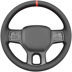 MEWANT Stitch On Steering Wheel Cover for Dodge Ram 1500 Classic 2500 3500 | Dodge RAM 1500 2012-2018 Semi-Aniline Leather Red Perforated Custom Fit