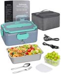 Andmenow 100W Electric Lunch Box for Adults, 1.8L Fast Heated Lunch Box Portable Food Warmer for Car Truck Office 12/24/220V Food Heater with Stainless Steel Spoon Fork Insulated Carry Bag (GreyGreen)