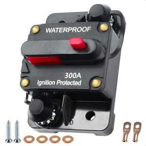 300 amp Circuit Breaker, Manual Reset Inline Fuse Waterproof Circuit Breaker for Car Marine Trolling Motors Solar System, 12V-48VDC with Wire Lugs Copper Washer