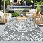 Capslpad 150x245cm Large Boho Floral Patio Rugs Waterproof Reversible Outdoor Floor Mat Portable Plastic Straw Rug Outside Area Rug Carpet for RV Camping Deck Terrace Picnic Decor(Include Carry Bag)